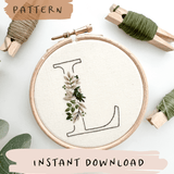 Botanical Initial Embroidery Pattern (A-Z)