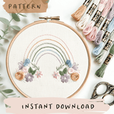 Rainbow Meadow Stitch Sampler Embroidery Pattern with Instructions || Digital Download