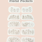 'Floral Pockets' stick and stitch embroidery patterns, featuring dainty flowers