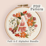 Alphabet Bloom Embroidery Pattern Bundle