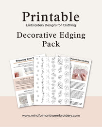Printable stick and stitch embroidery Edging Pack for Clothing, featuring embroidery designs and instructions for beginners.