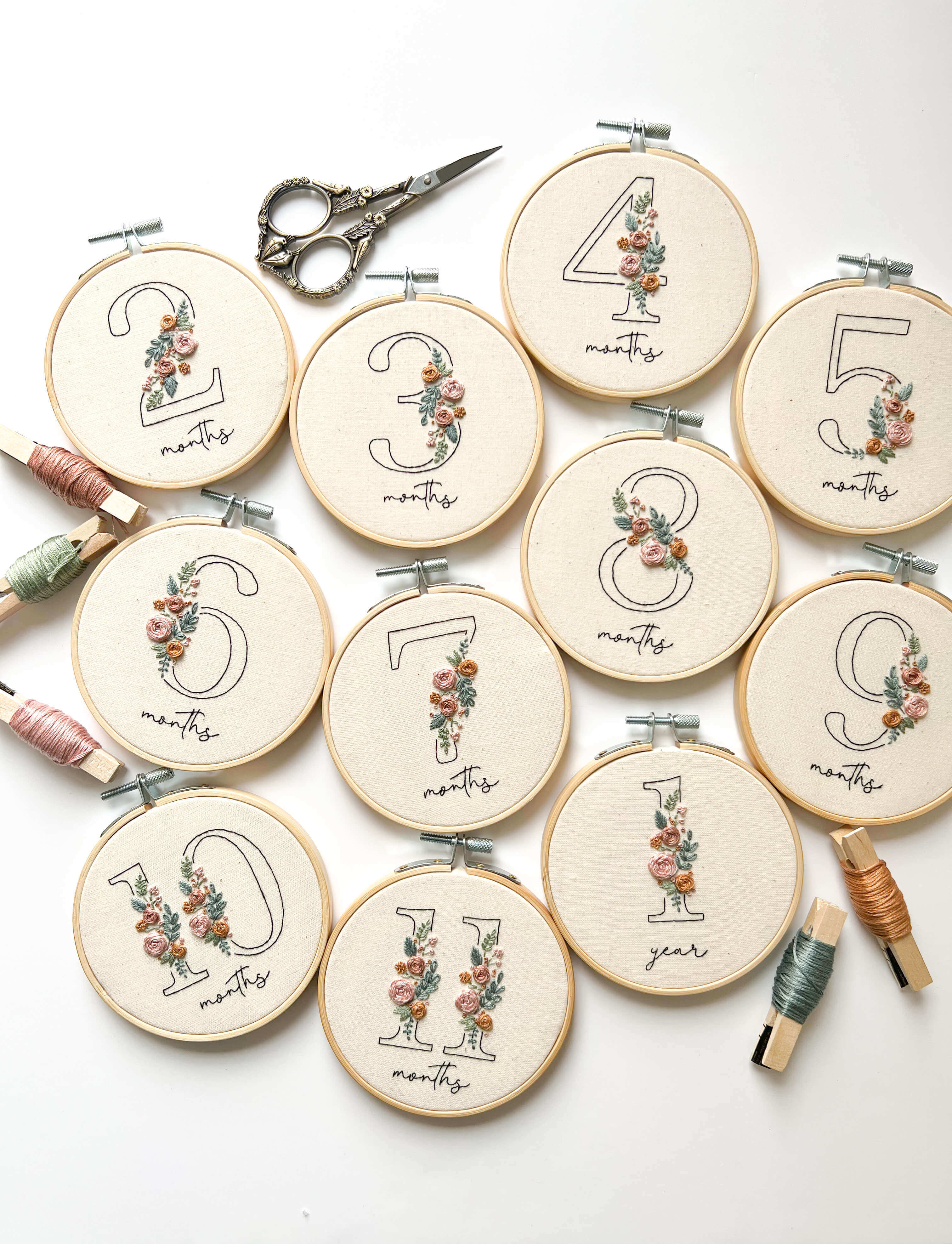 Embroided Numbers Numbers Embroidery Patterns and Phrase Pack | Floral