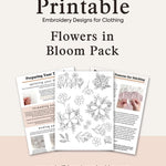Printable Flowers in Bloom Pack with stick and stitch embroidery patterns for clothing, ideal for clothes embroidery enthusiasts.