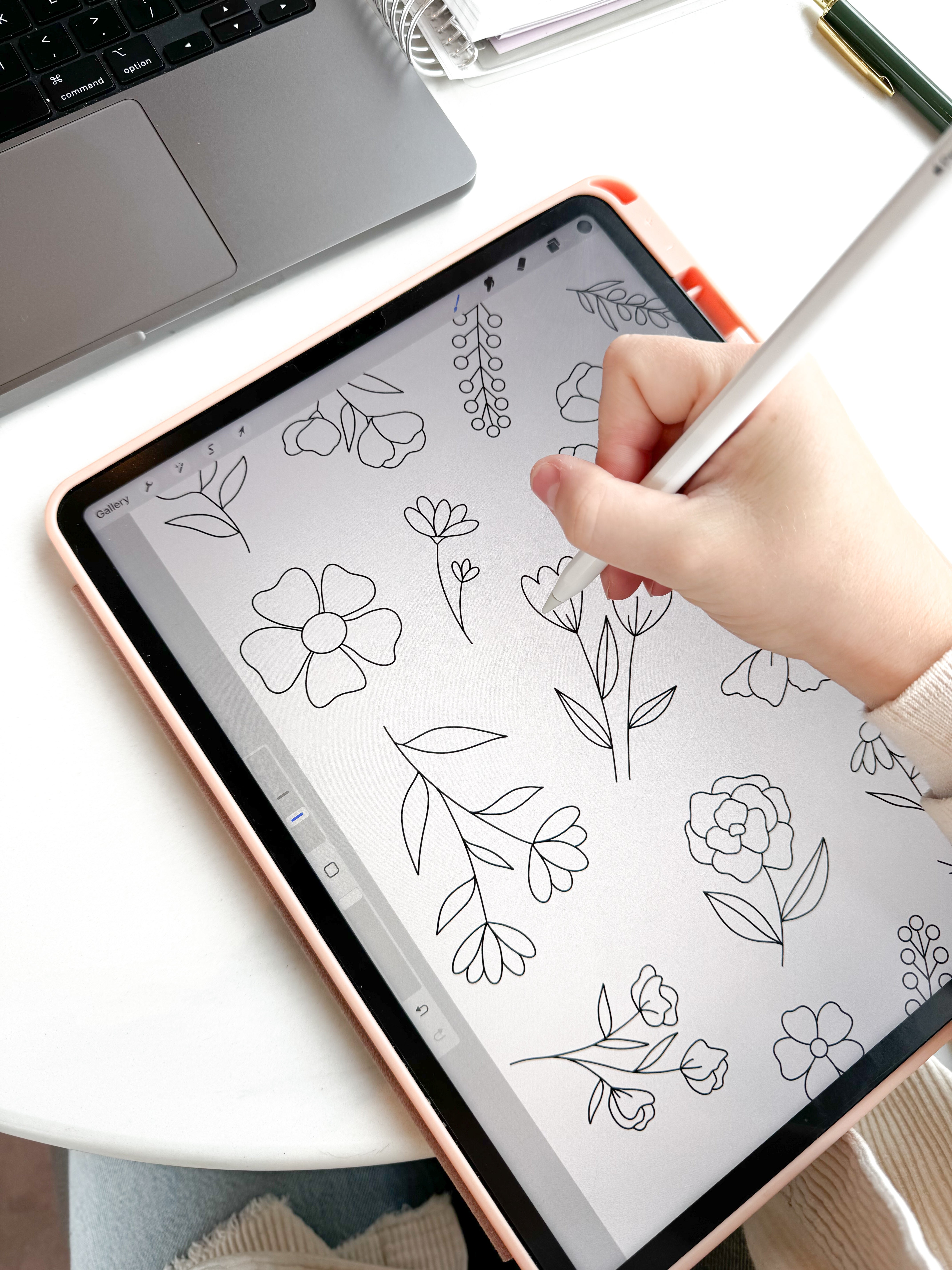 Drawing floral embroidery patterns on an iPad