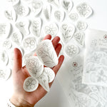 Outstretched hand holding a range of beautiful floral embroidery patterns