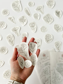 Outstretched hand holding a range of beautiful floral embroidery patterns