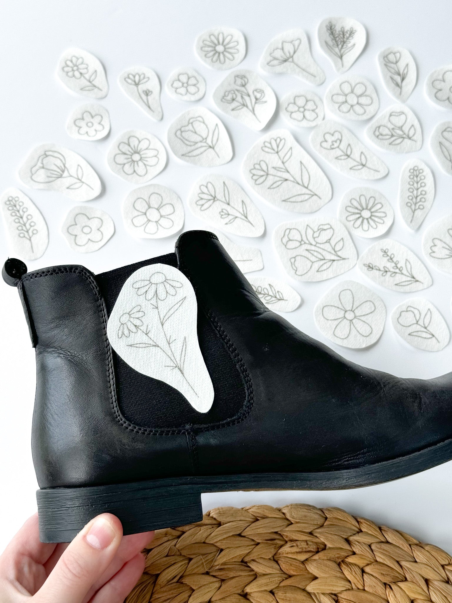  Floral embroidery designs with an example of how they can be embroidered onto Chelsea Boots