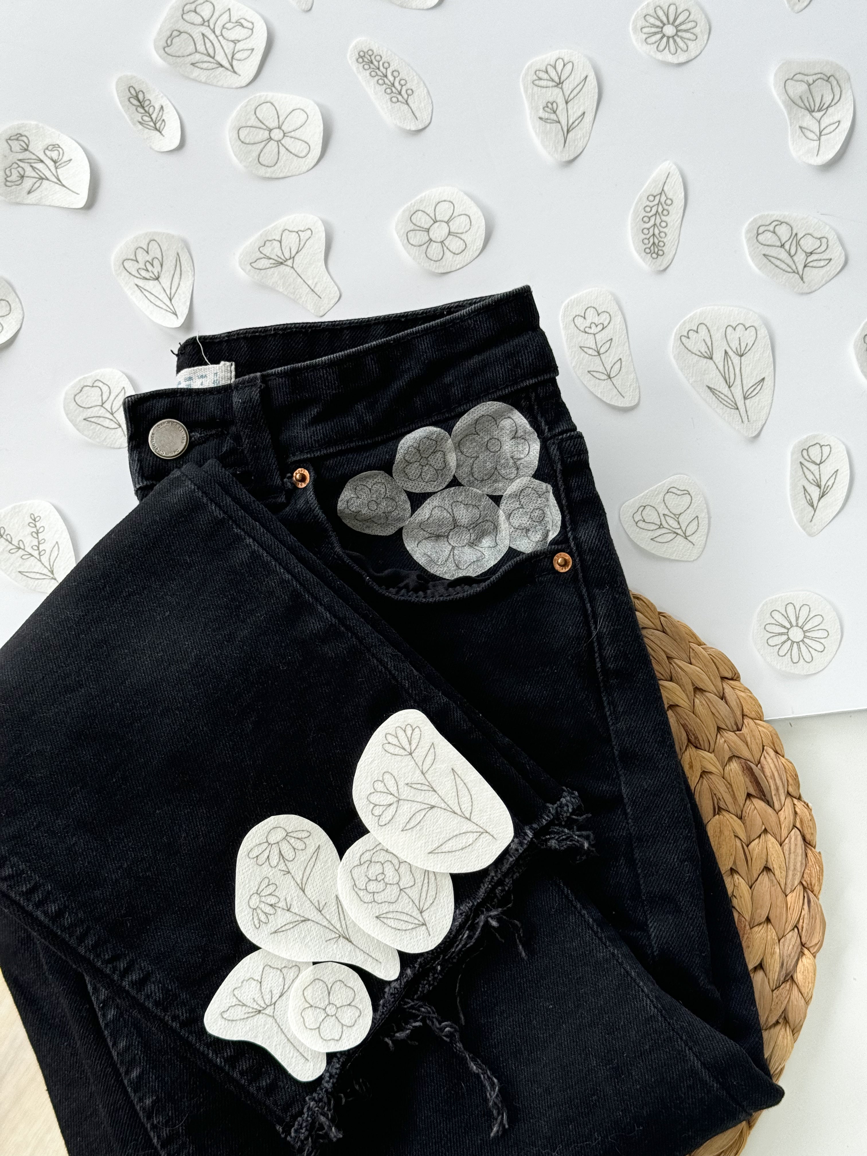 Examples of floral patterns that can be embroidered onto jeans