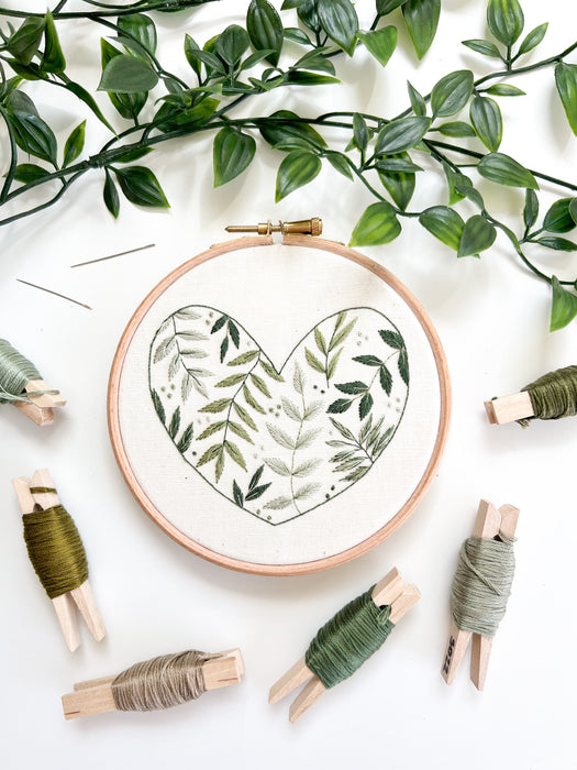 Botanical Heart Embroidery Kit with Instructions