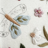 Embroidered butterfly and floral patterns on fabric
