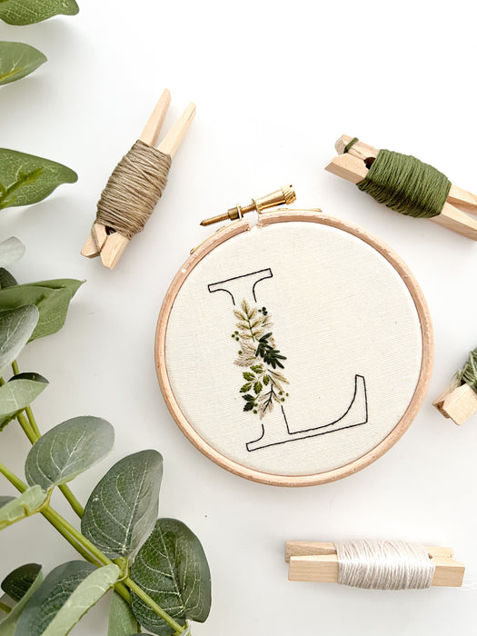 Botanical Initial Embroidery Kit with Instructions
