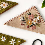 Felt Bookmark Embroidery Kit showcasing floral designs, ideal for beginners with quality embroidery materials.