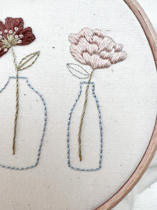 Trio of Flowers Embroidery Kit with Instructions
