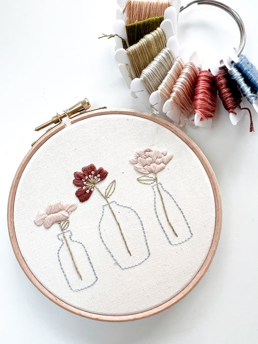 Trio of Flowers Embroidery Kit with Instructions