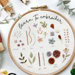 A beginner embroidery kit including a 'learn to embroider' stitch sampler 