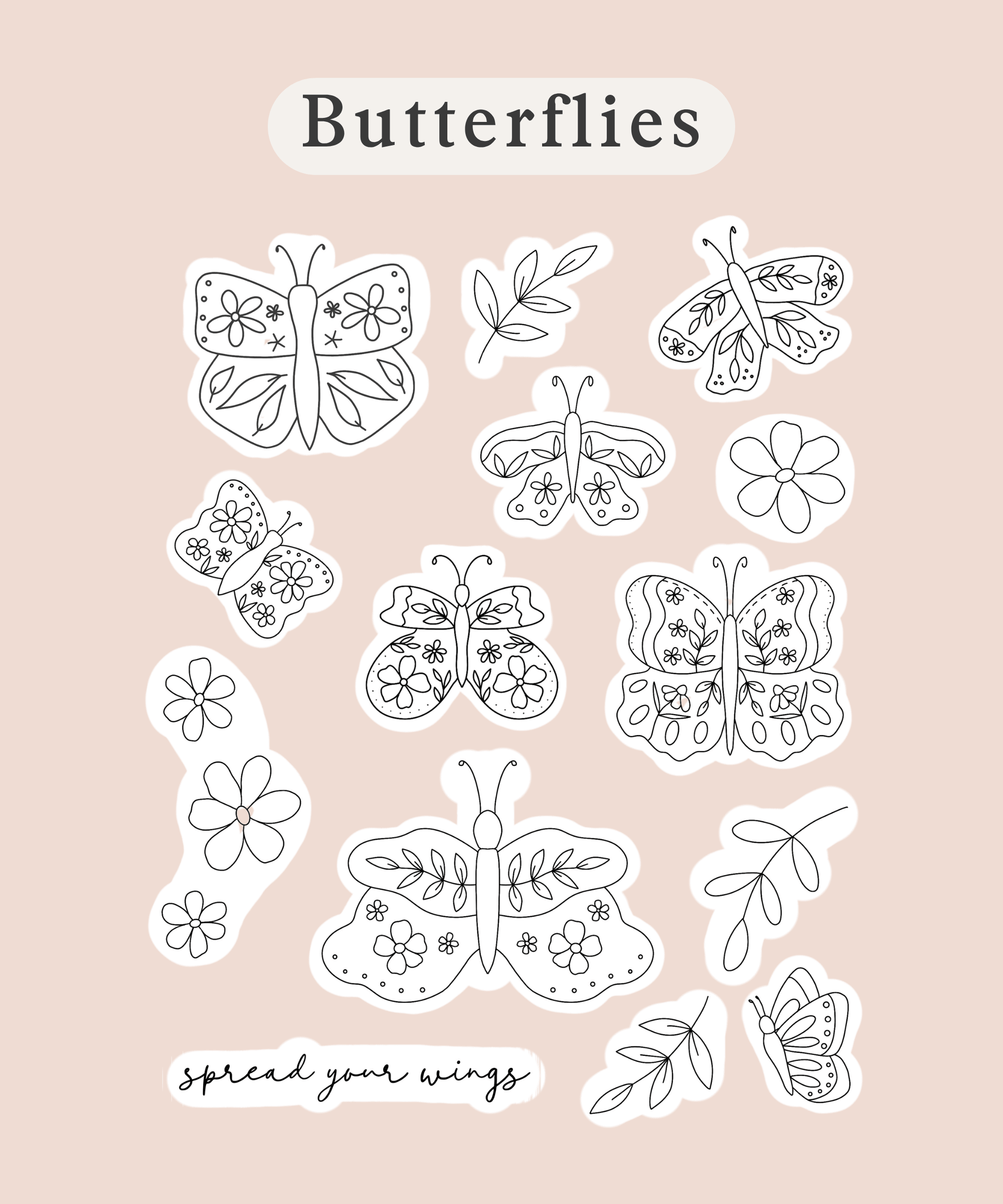 'Butterflies' Printable Stick and Stitch Embroidery Patterns