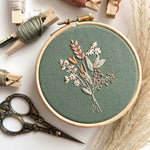 The summer harvest embroidery pattern surrounded by thread and embroidery scissors