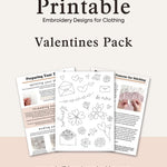 Printable embroidery designs for clothing in Valentine's Pack, featuring floral and heart patterns.