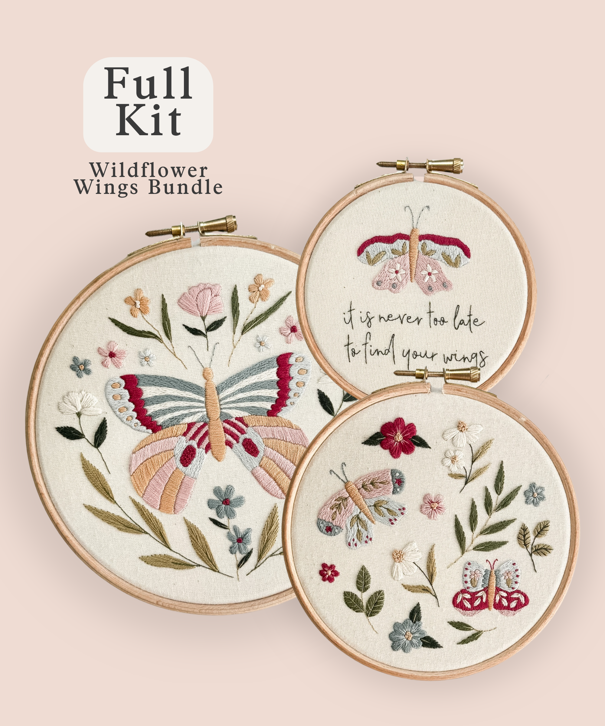 Butterfly embroidery kit featuring 3 patterns