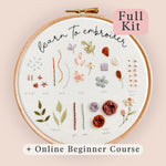 The 'learn to embroider' stitch sampler which is included in this beginner embroidery kit