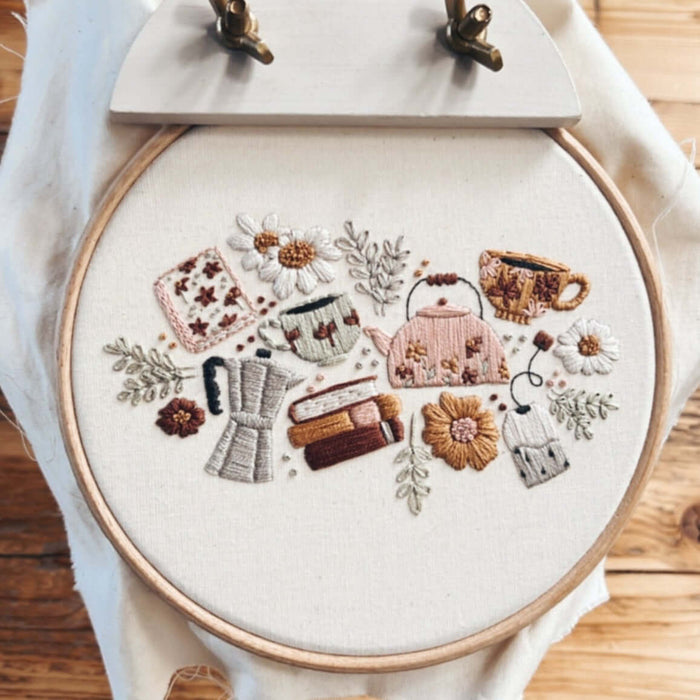 Tea, Coffee, Books and Flowers Embroidery Pattern with Instructions || Digital Download