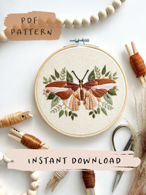 A colorful Butterfly Embroidery Pattern available as an Instant Download