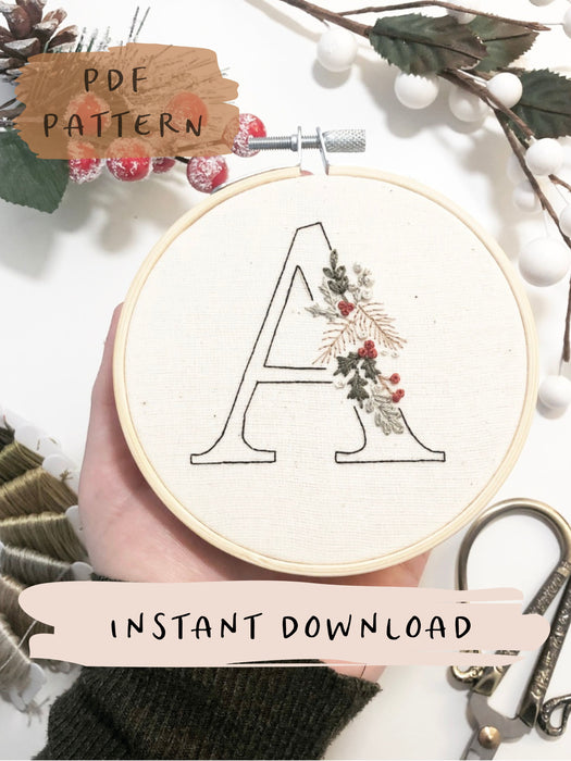 Christmas Initials Embroidery Patterns with YouTube Tutorial || Digital Download