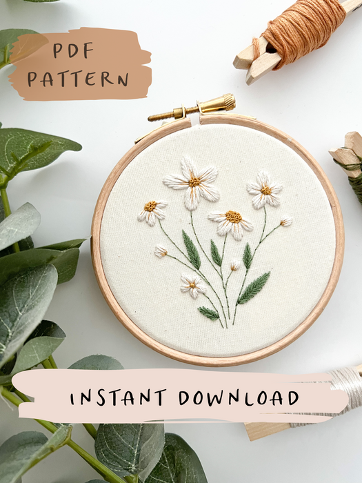 Wild Daisy Embroidery Pattern with Instructions