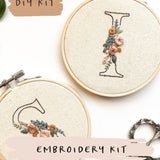 Floral Initial Embroidery Kit with Instructions