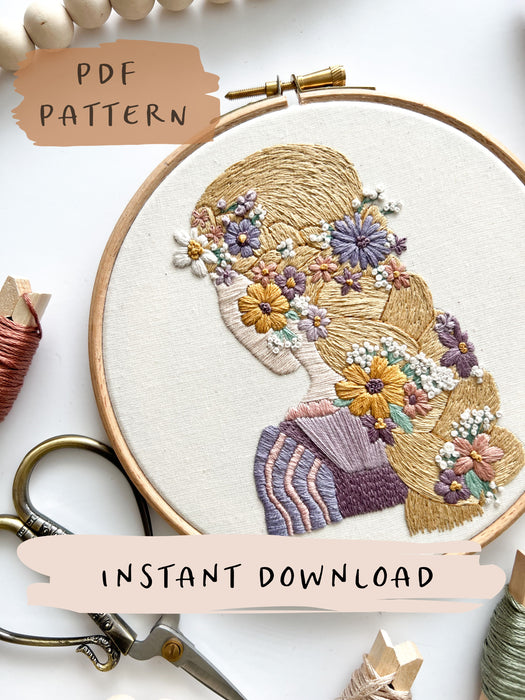 Floral Plait Embroidery Pattern with Instructions || Digital Download
