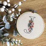The letter 'J' stitched using the initial embroidery kit