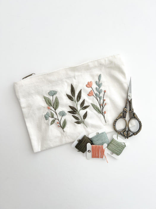 Canvas Pouch Embroidery Kit with 4 Stick and Stitch Designs