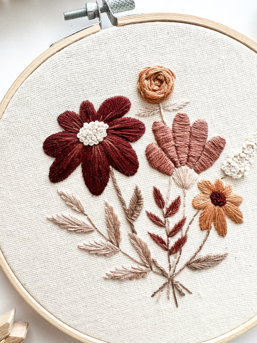 Burgundy Bouquet Embroidery Pattern with Instructions || Digital Download
