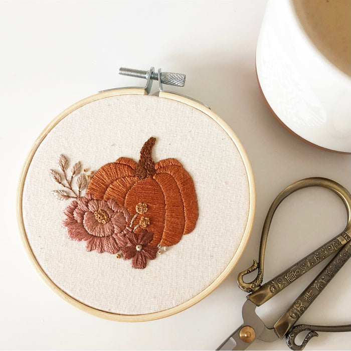 Pumpkin Floral Embroidery Pattern with Instructions || Digital Download