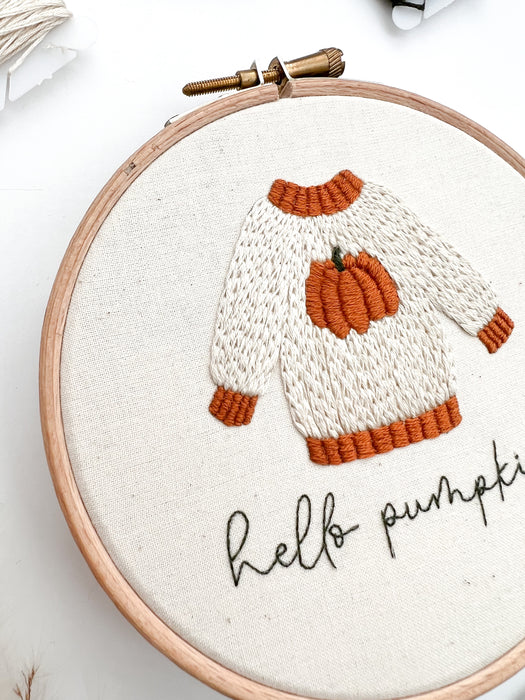 Hello Pumpkin Embroidery Pattern with Instructions || Digital Download