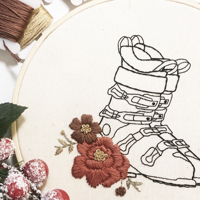 Floral Ski Boots 6" Original Embroidery Hoop