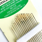 A closeup of the Clover™ embroidery needles, sizes 3 to 9