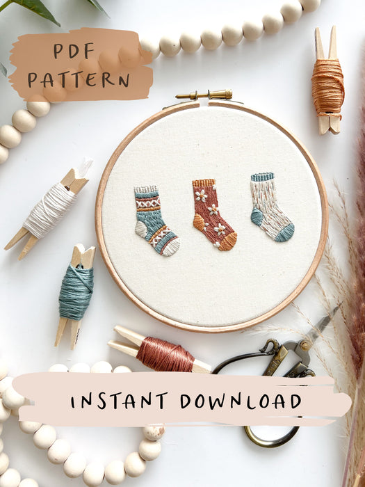 Knitted Socks Embroidery Pattern with Instructions || Digital Download