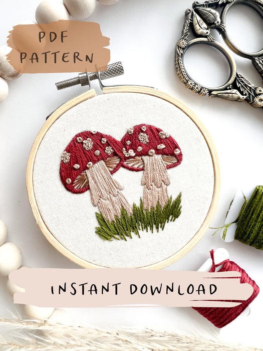 Mini Toadstools Embroidery Pattern with Instructions || Digital Download