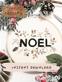 Noel embroidery pattern featuring botanical details