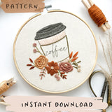But First Coffee Embroidery Pattern with Instructions || Digital Download
