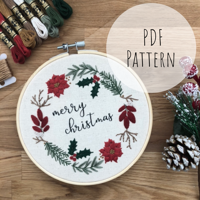 Christmas Wreath Embroidery Pattern with Instructions || Digital Download