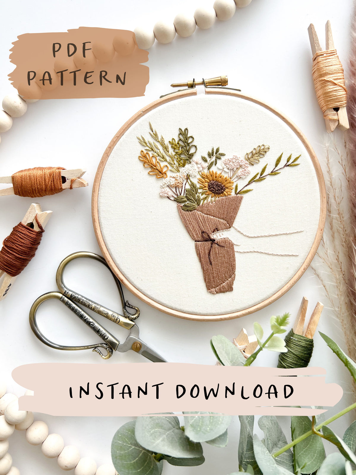 Paper Bouquet Embroidery Pattern with Instructions || Digital Download ...