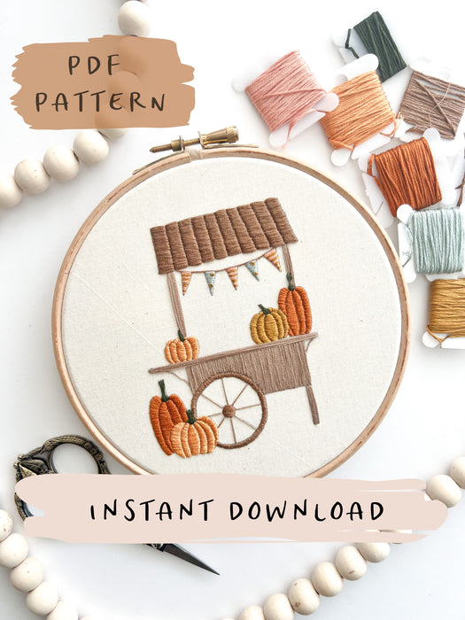 Pumpkin Cart Embroidery Pattern with Instructions || Digital Download