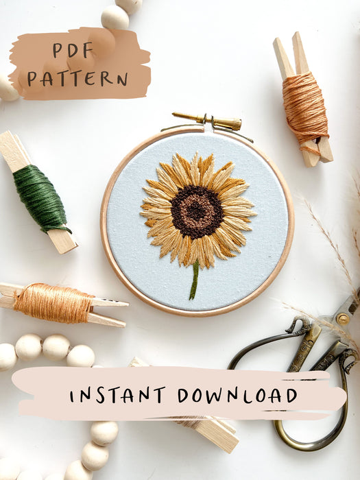 Sunflower Embroidery Pattern with Instructions || Digital Download