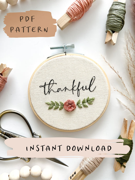 Thankful Embroidery Pattern with Instructions || Digital Download