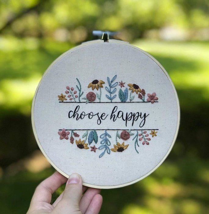 Choose Happy 6" Finished Embroidery Hoop || Made to Order