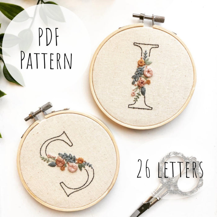 Alphabet Hand Embroidery Pattern, Floral Stick and Stitch Transfer